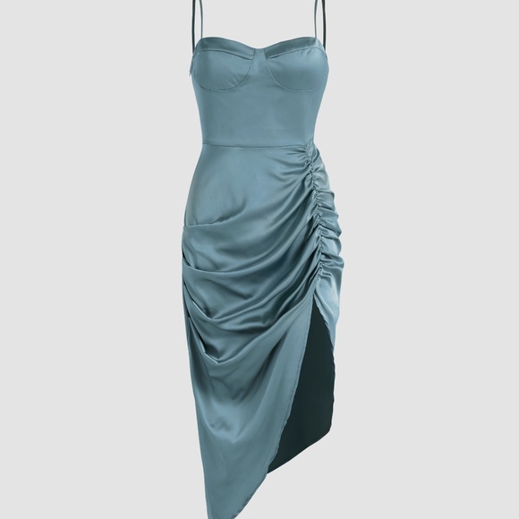 Cider Dresses & Skirts - NWT Cider Illusion Ruched Midi Dress ✨🩵